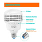 LED bulb with PC cover, aluminum body, cooling fan holes, and E26 screw base, white