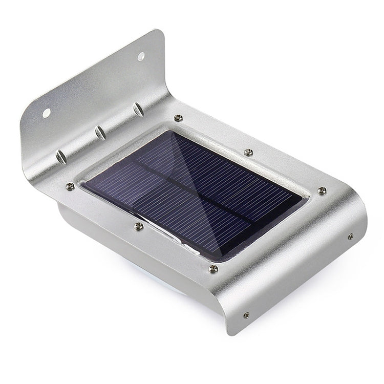 Silver solar wall light with backplate and blue solar panel window