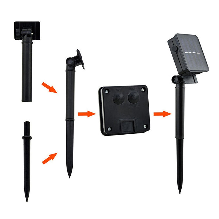 Solar LED string lights control box, stakes, and solar panel with connection parts
