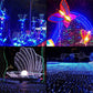 Blue LED outdoor light decorations with net-style strands and glowing bulbs