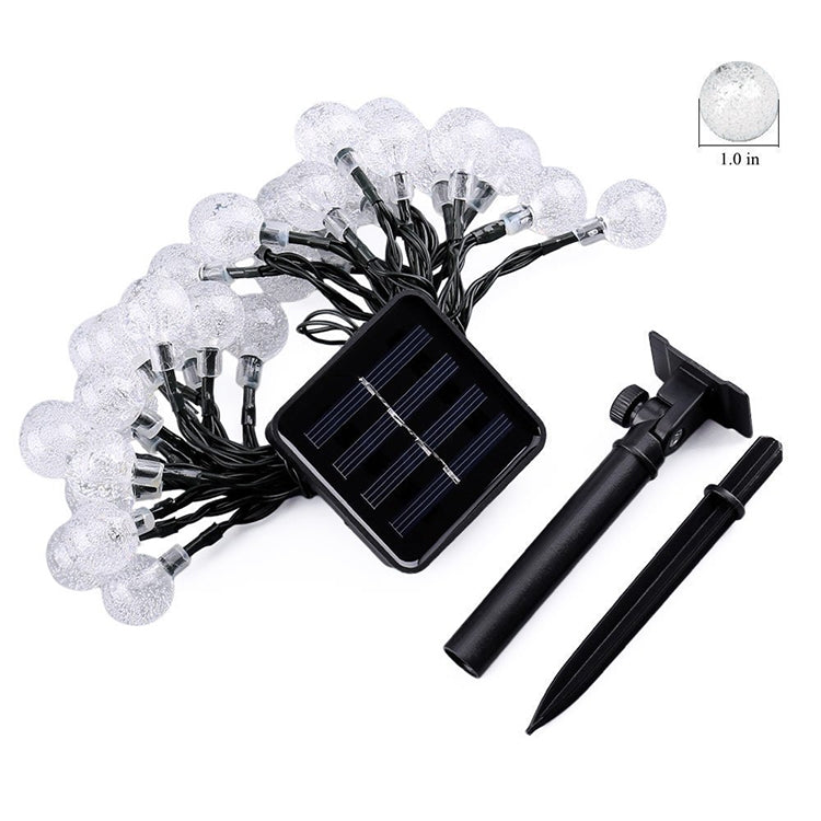 Solar LED bubble ball string lights kit with solar panel, stake lights, and clear bulbs