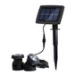 Two-head solar LED waterproof spotlight with foldable panel, stake, and two cable lights