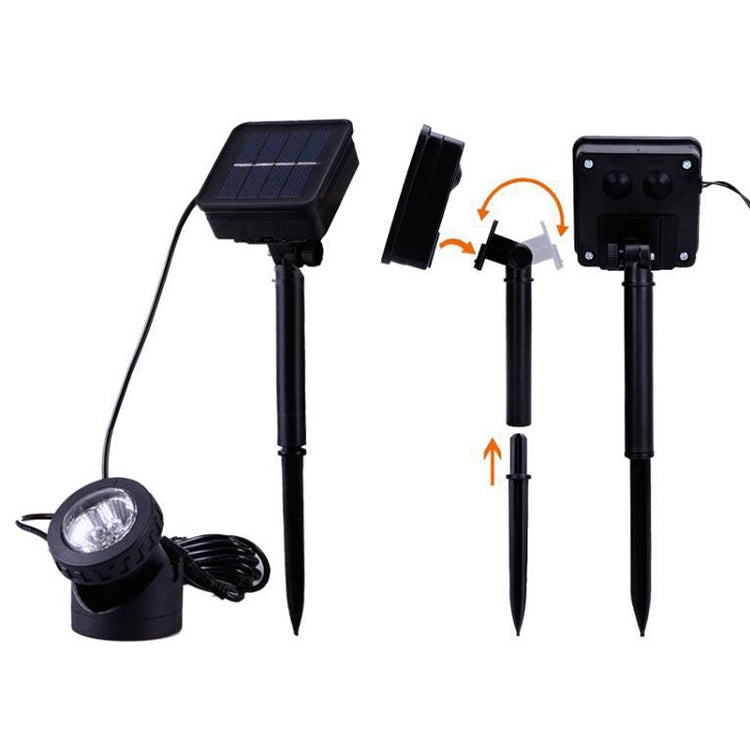 Two-head solar LED spotlight with adjustable heads and two stake bases