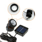 Two-head solar LED spotlight with solar panel, power cable, and round light heads