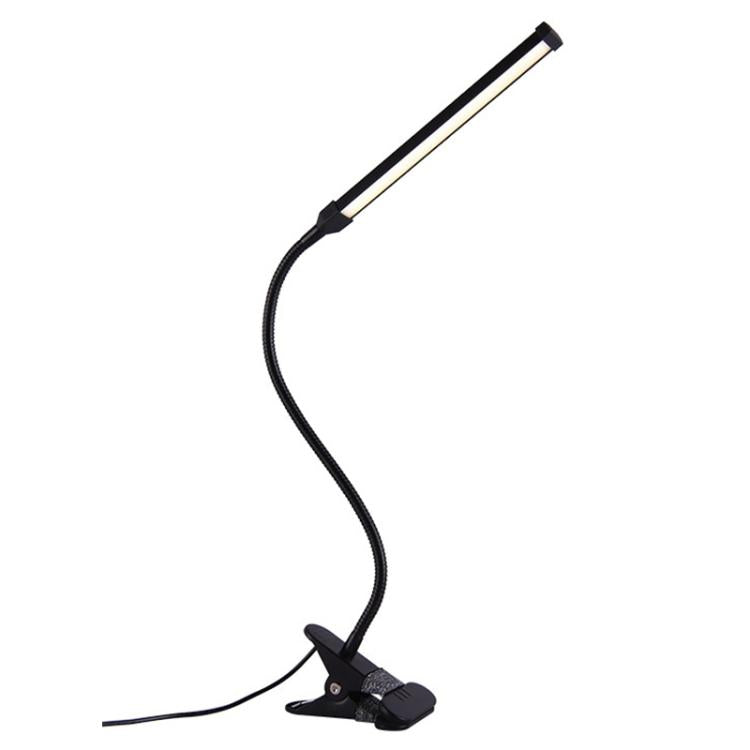 Black LED desk lamp with flexible gooseneck, clamp base, and USB power cord.