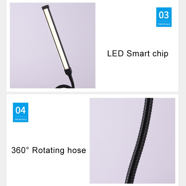 Black LED desk lamp with slim LED light bar head on adjustable neck.