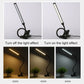 Black LED desk lamp showing warm, neutral, and cool light color options.