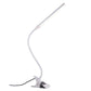 White LED desk lamp with flexible gooseneck and clamp base, USB power cord.