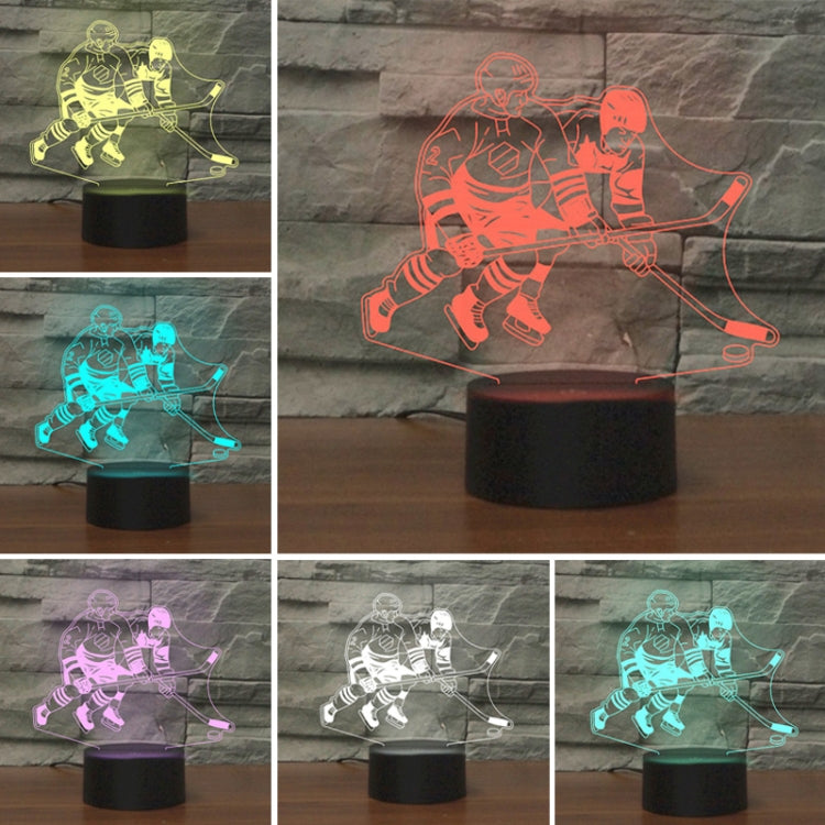 Ice hockey neon LED table lamp showing multi-color glowing player silhouettes