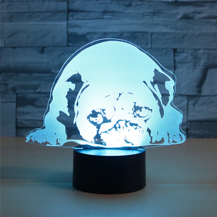 Blue-lit 3D dog-shaped LED table lamp with glowing silhouette on black base