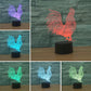 Color-changing 3D rooster LED table lamp in neon hues on black base