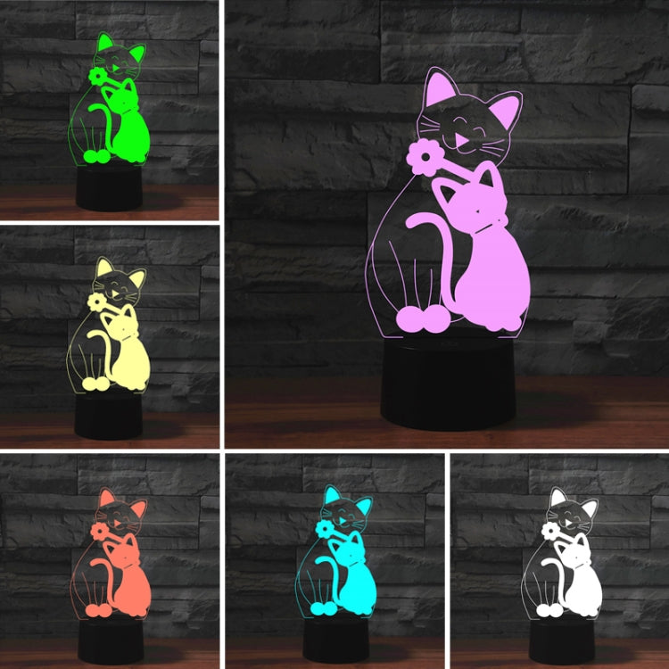 Color-changing 3D cat-shaped LED table lamp shown in multiple glowing colors