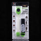Retail package for green LED safety light wristband with black strap.
