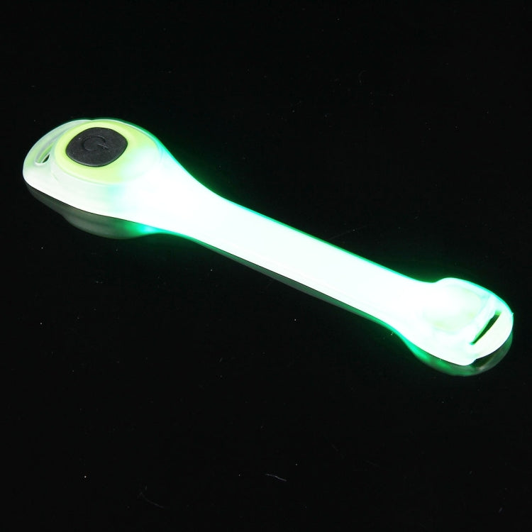 White LED wristband glowing green with circular green light button.