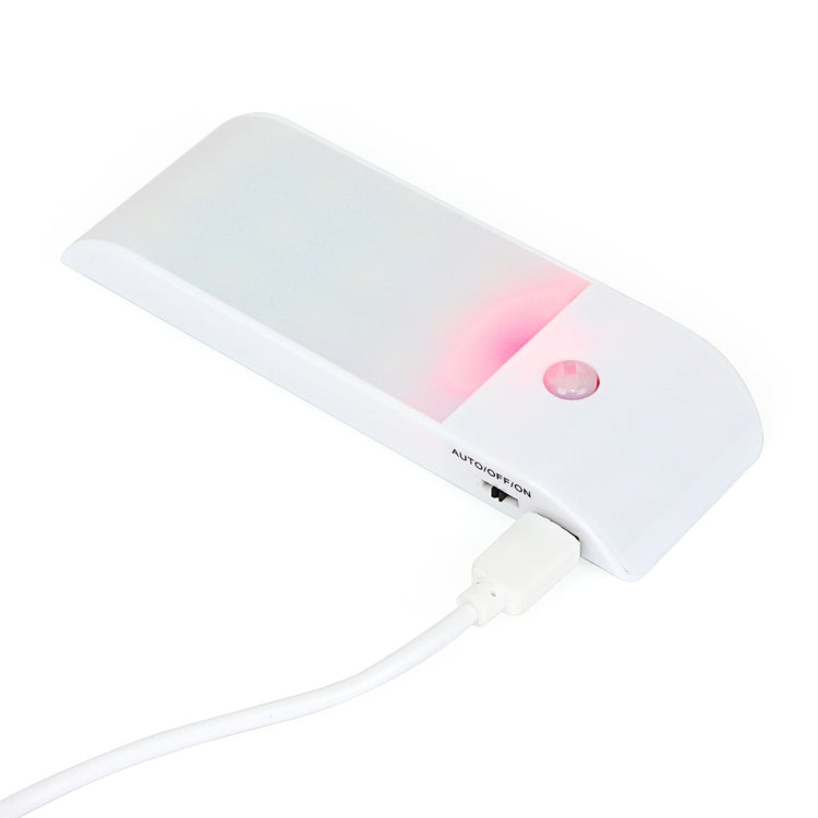 White USB rechargeable LED motion light bar with round sensor and pink glow