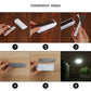 Hands installing a white motion-sensor LED light bar on a surface, step sequence