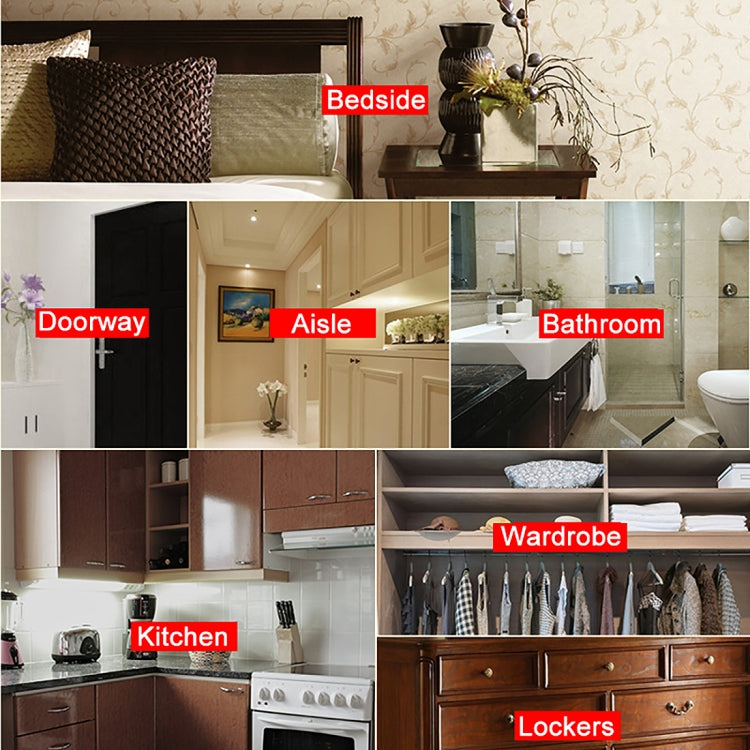 White motion-sensor LED light bar illuminating multiple indoor areas