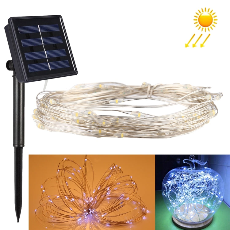 Solar fairy lights with clear wire and glowing LEDs shown around decorative shapes