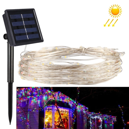 Solar fairy string light set with clear wire and multicolor LED bulbs