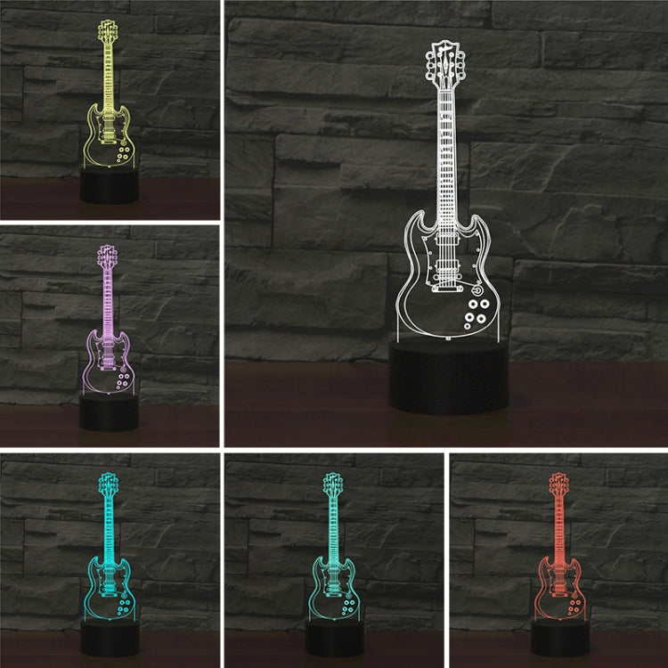 Multi-color guitar-shaped LED table lamp set with blue, green, purple, and red designs.