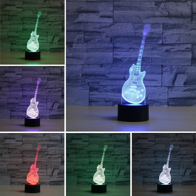 Color-changing LED guitar-shaped 3D table lamp with multicolor glow and black base