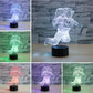 3D LED astronaut lamp shown in multiple glow colors on a round black base