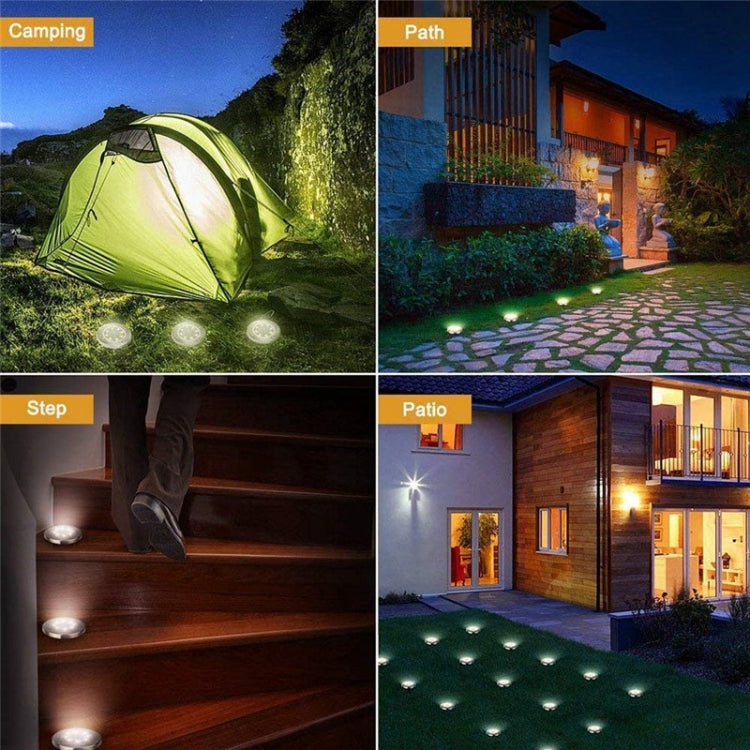 Solar LED buried ground lights set with glowing round heads for outdoor steps and paths
