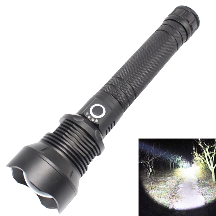 Black LED waterproof flashlight with textured grip and side control ring