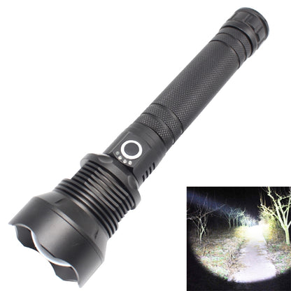 Black LED waterproof flashlight with textured grip and side control ring