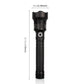 Black flashlight with retractable head; 25.5 cm length and 6 cm head