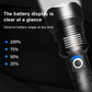 Black LED flashlight with circular button bezel and silver band around head