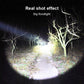 LED flashlight beam creating a bright circular spot on an outdoor path
