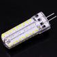 Clear G4 LED capsule bulb angled view with white LED chips and two pins