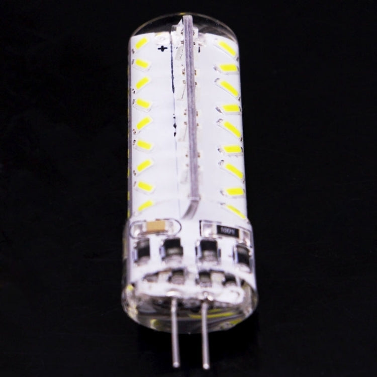 Clear G4 LED capsule bulb front view with white LED chips and two metal pins