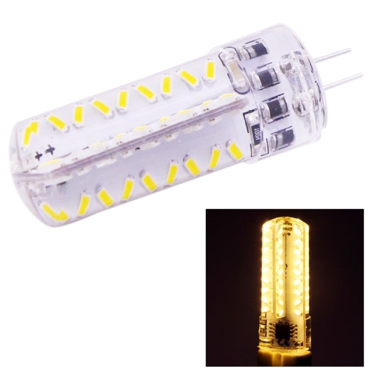 Transparent G4 LED bulb with two pins, 72 SMD LEDs; warm glow inset