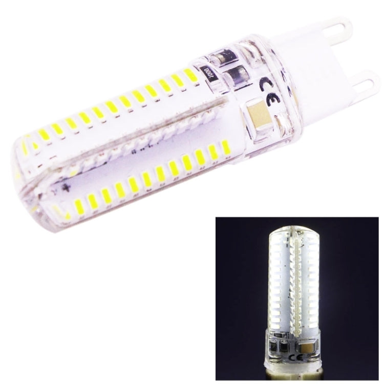 G9 LED light bulb with translucent body and white pin base, rows of surface LEDs