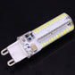 G9 LED light bulb angled view with clear housing, two pins, and multiple LED rows
