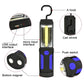 Blue emergency work light diagram with hook, USB output, micro input, and magnetic base