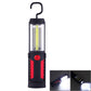 Red portable work light with hanging hook and COB/LED light bar