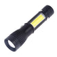 Black LED electric torch flashlight with yellow COB panel and wide front beam