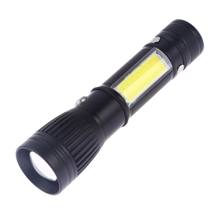 Black LED electric torch flashlight with yellow COB panel and wide front beam