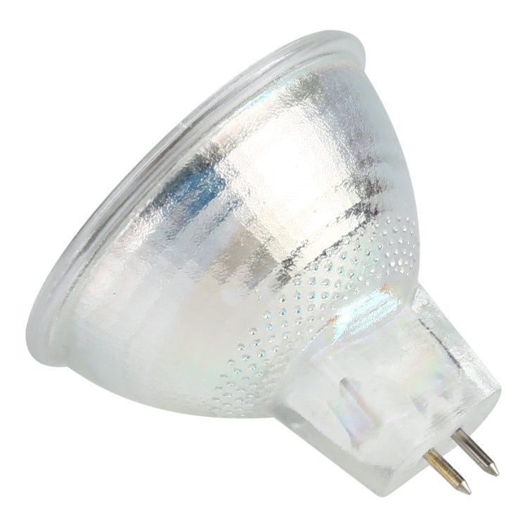 MR16 LED spotlight side view, silver housing with two metal plug pins