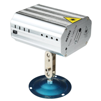 Silver mini laser stage light with mounting clip and blue-tinted base