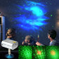 Mini laser stage light projecting blue cloud-like laser pattern in room