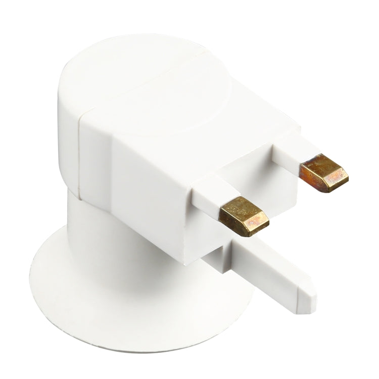 White E27 lamp holder adapter with two UK plug pins and built-in switch
