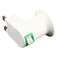 White E27 lamp holder adapter with green power rocker switch and two prongs