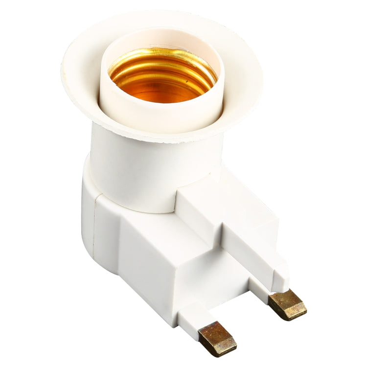 White E27 lamp holder adapter with brass terminals and two UK plug prongs