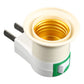 White E27 lamp holder with brass socket ring and green switch detail