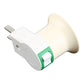 White E27 lamp holder converter with two flat plug prongs and green switch