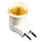 White E27 lamp holder base with two-prong plug and visible brass socket